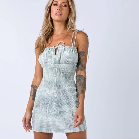 Princess Polly Dresses & Skirts - Princess Polly KORINA MINI DRESS GINGHAM GREEN